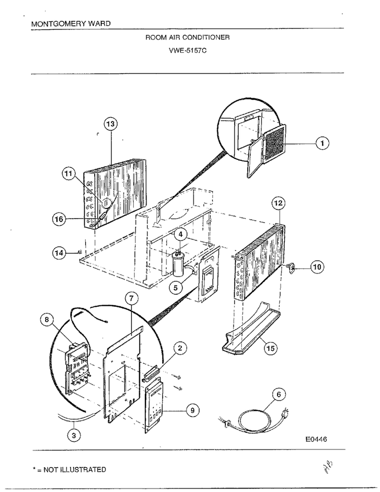 Room Air Conditioner Diagram and Parts List for 5198B  Frigidaire Air Conditioner