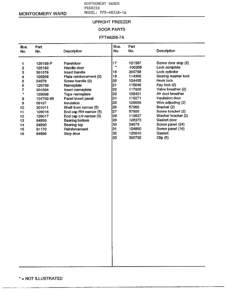 Upright Freezer/door Parts Page 2 Diagram and Parts List for 49258-7A  Frigidaire Freezer