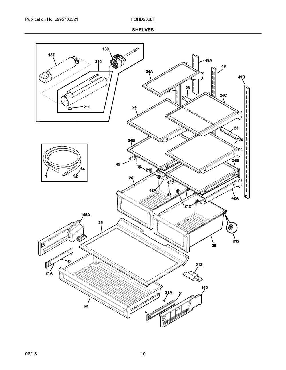 Shelves Diagram and Parts List for FGHD2368TF3  Frigidaire Refrigerator
