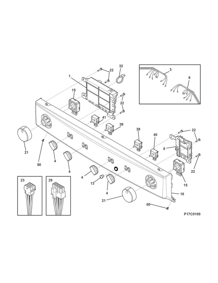 Control Panel Diagram and Parts List for FFLG4033QT0  Frigidaire Washer Dryer Combo