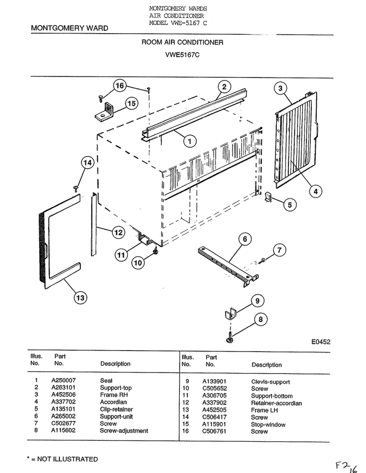 Room Air Conditioner Page 5 Diagram and Parts List for 5467C  Frigidaire Air Conditioner