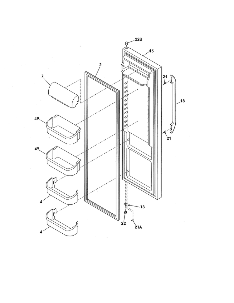Refrigerator Door Diagram and Parts List for FFHS2311LBC  Frigidaire Refrigerator