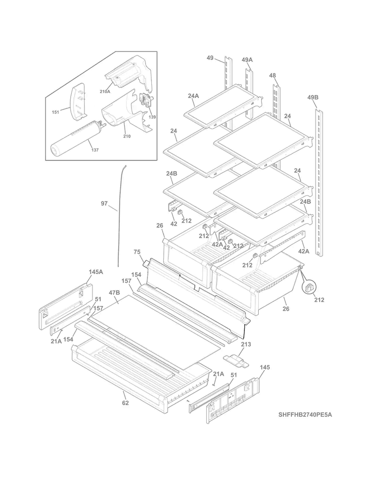 Shelves Diagram and Parts List for FFHB2740PE8A  Frigidaire Refrigerator