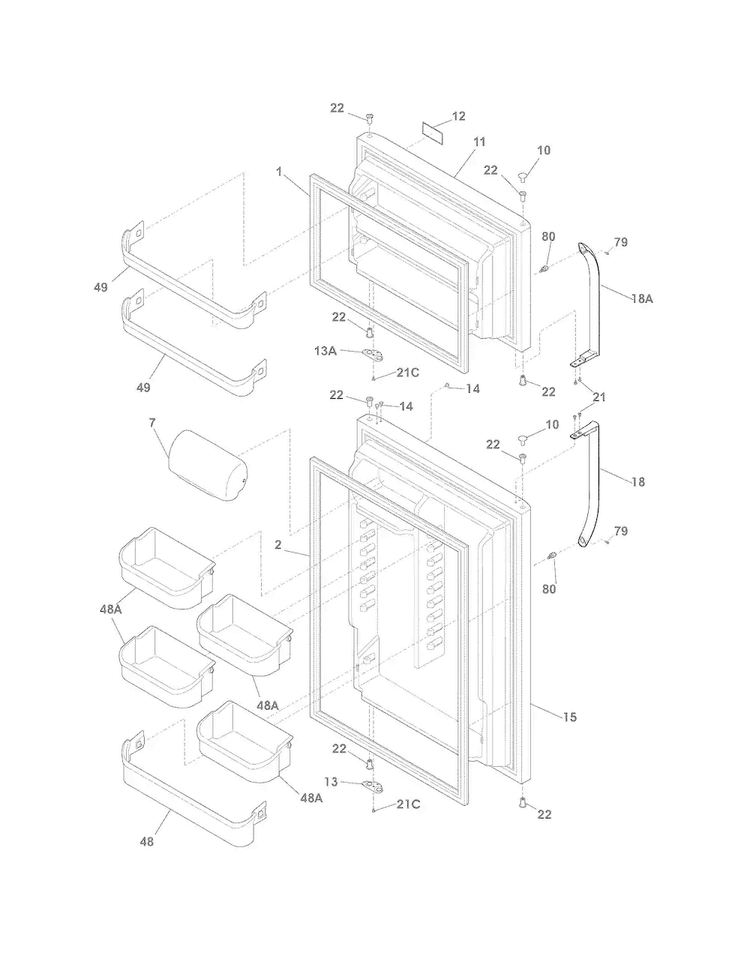Doors Diagram and Parts List for CFHT1842PS2  Frigidaire Refrigerator