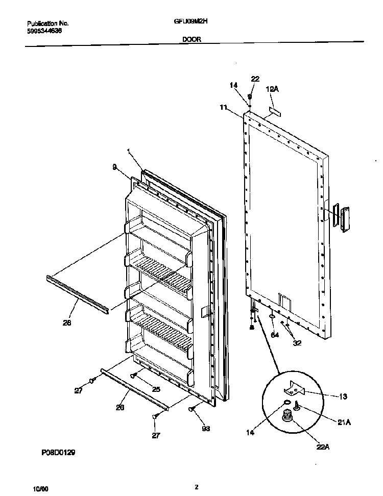 Door Diagram and Parts List for GFU09M2HW4  Gibson Freezer