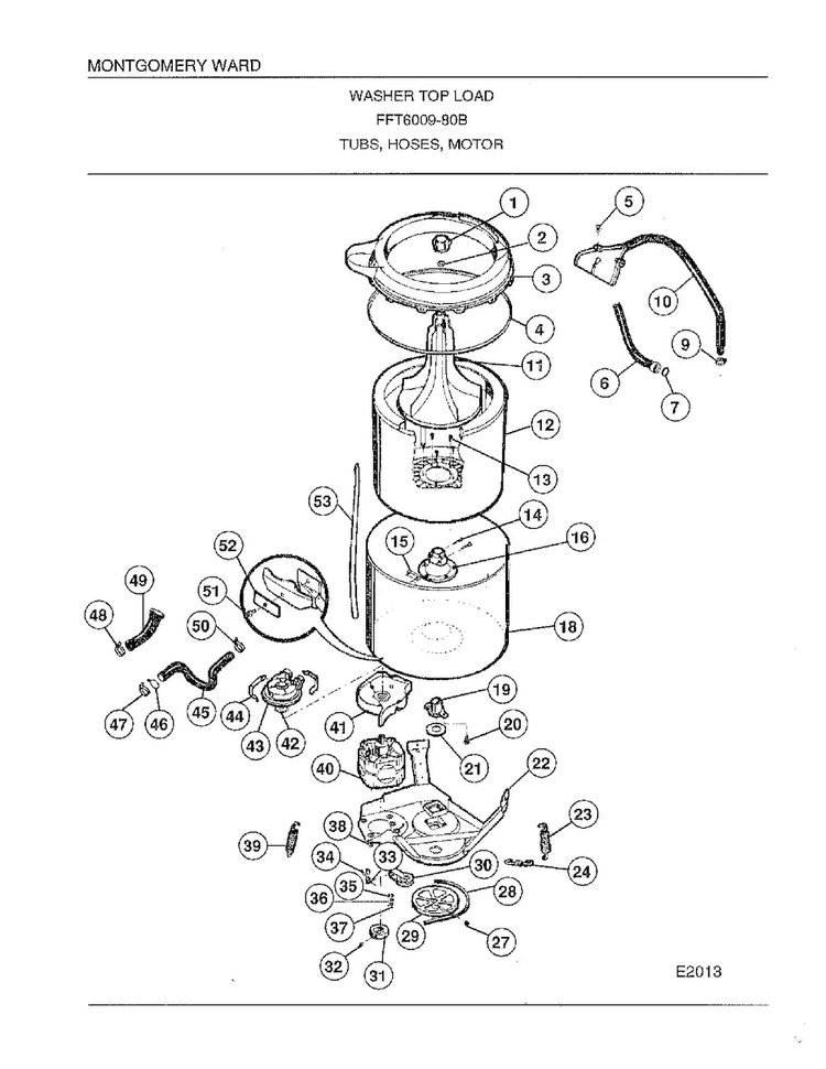 Tubs/hoses/motor Diagram and Parts List for 6009-80B  Frigidaire Washer