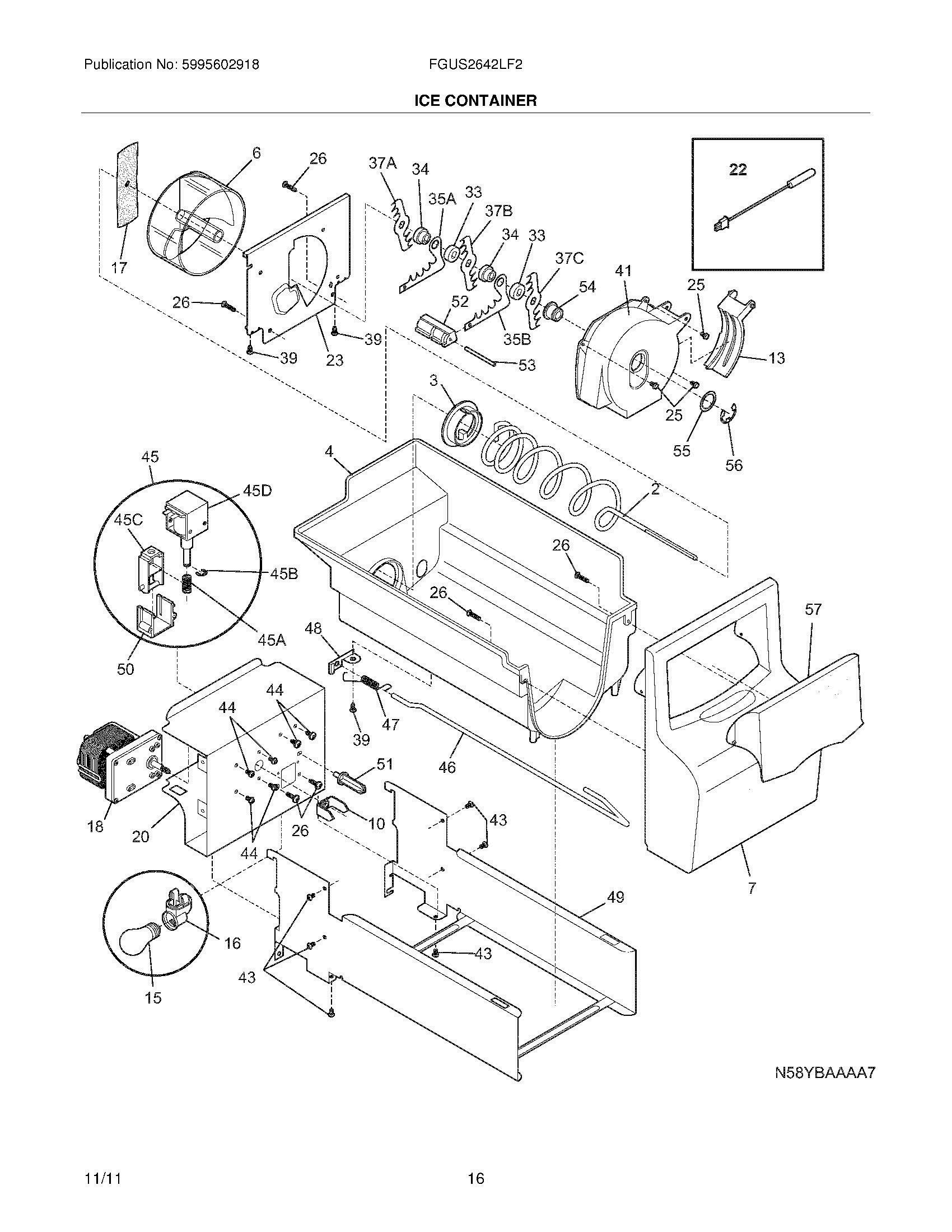 17 - ICE CONTAINER Diagram and Parts List for FGUS2642LF2  Frigidaire Refrigerator