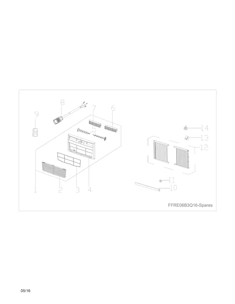 Recommended Spare Parts Diagram and Parts List for FFRA0622S12  Frigidaire Air Conditioner