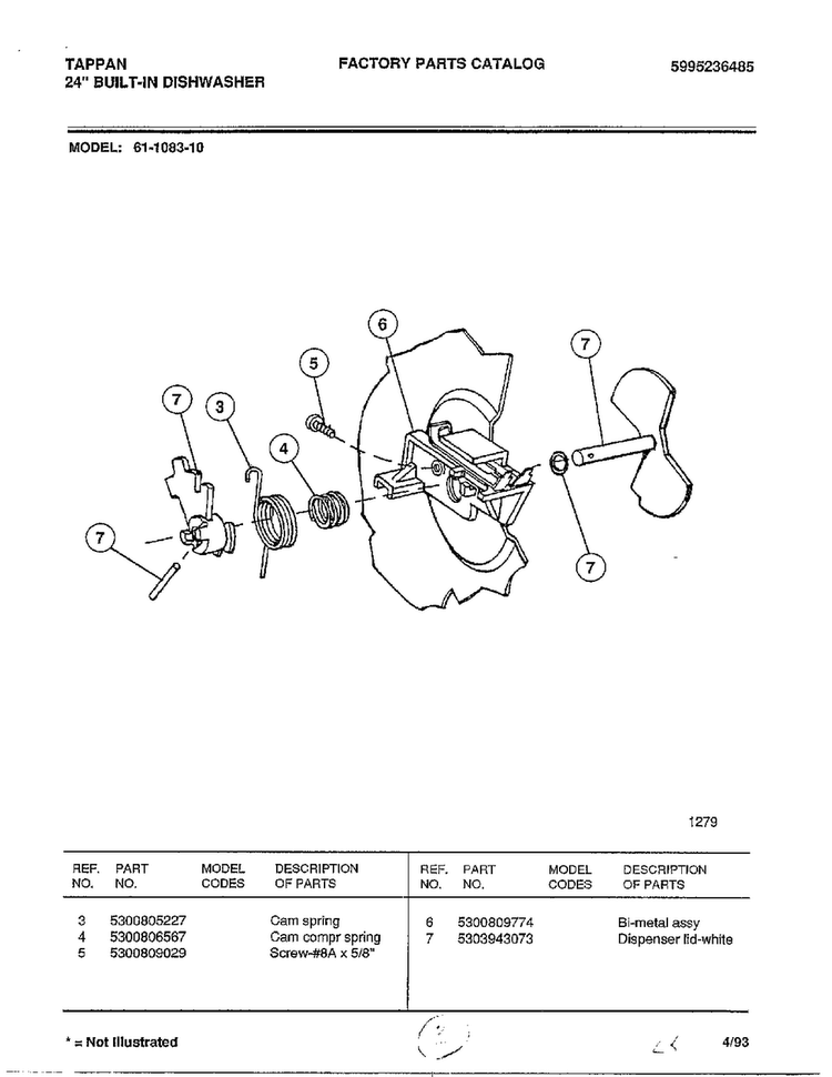 Bi-metal Assy Diagram and Parts List for 61-1083-10  Frigidaire Dishwasher
