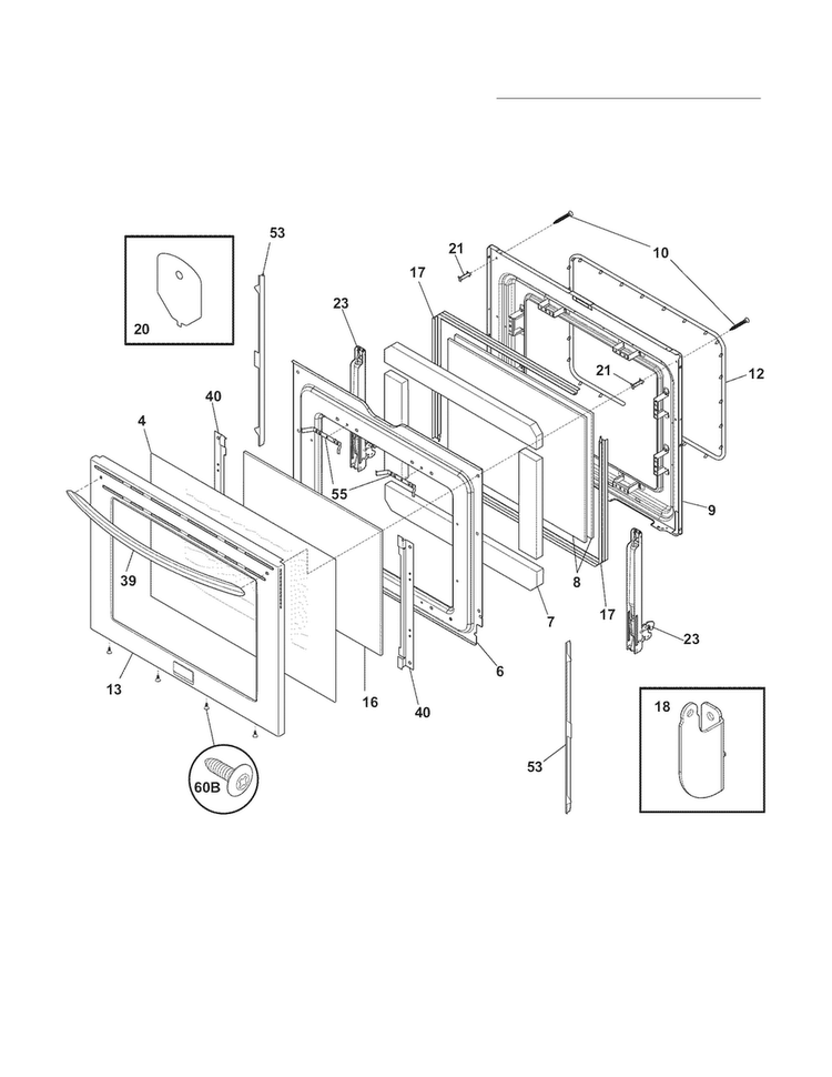 Door Diagram and Parts List for CGEF3055MFE  Frigidaire Range