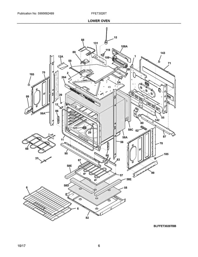 04 - Lower Oven Diagram and Parts List for FFET3026TSB  Frigidaire Wall Oven