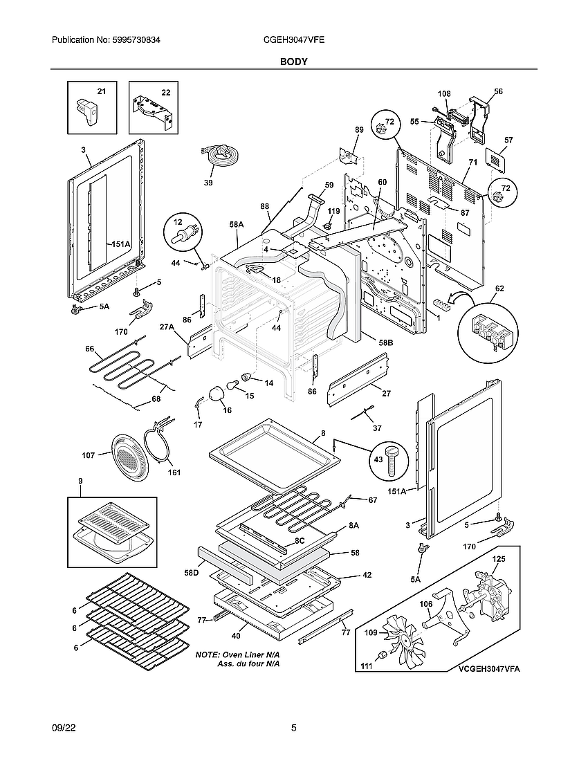 Body Diagram and Parts List for CGEH3047VFE  Electrolux Range