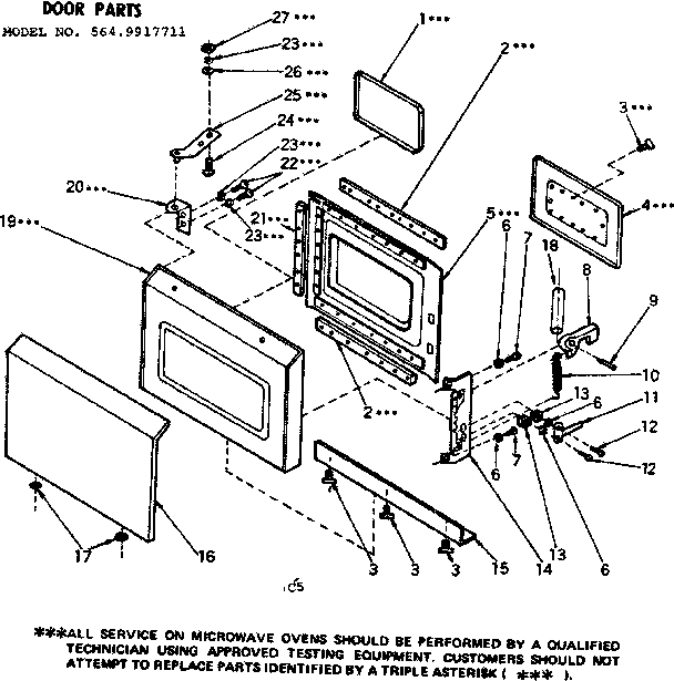 Door Parts Diagram and Parts List for 5649917711  Kenmore Microwave