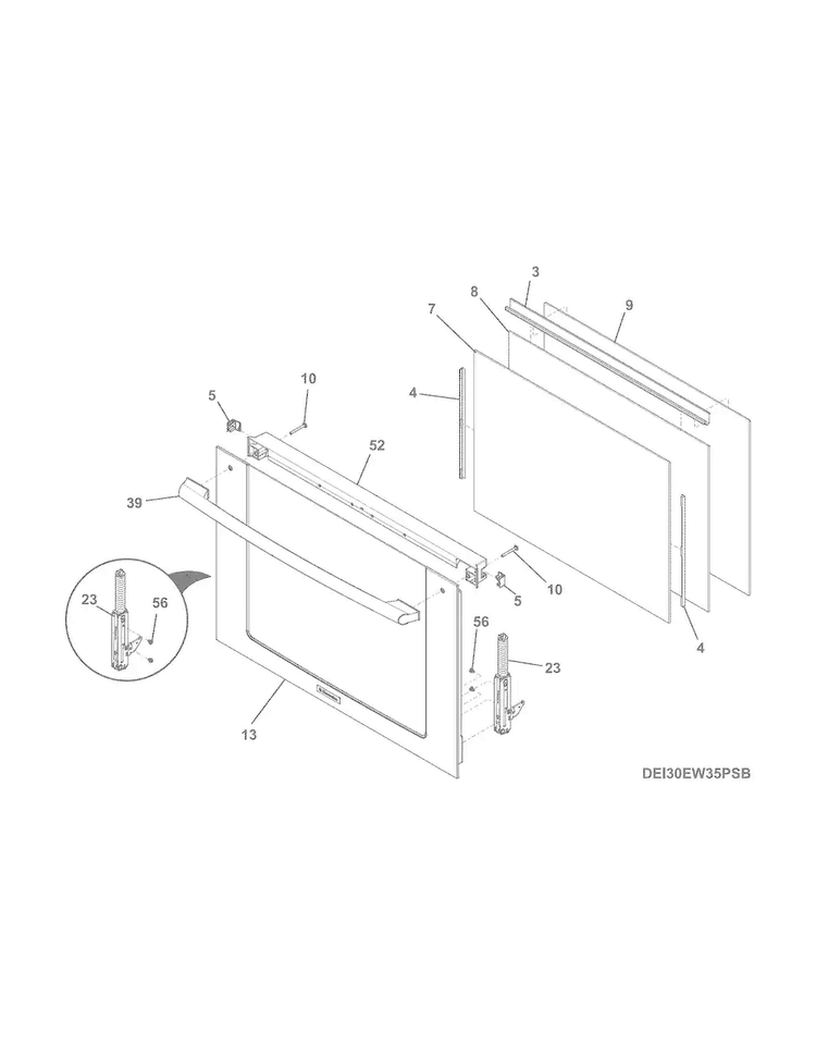 Door Diagram and Parts List for EI30EW35PSB  Electrolux Wall Oven