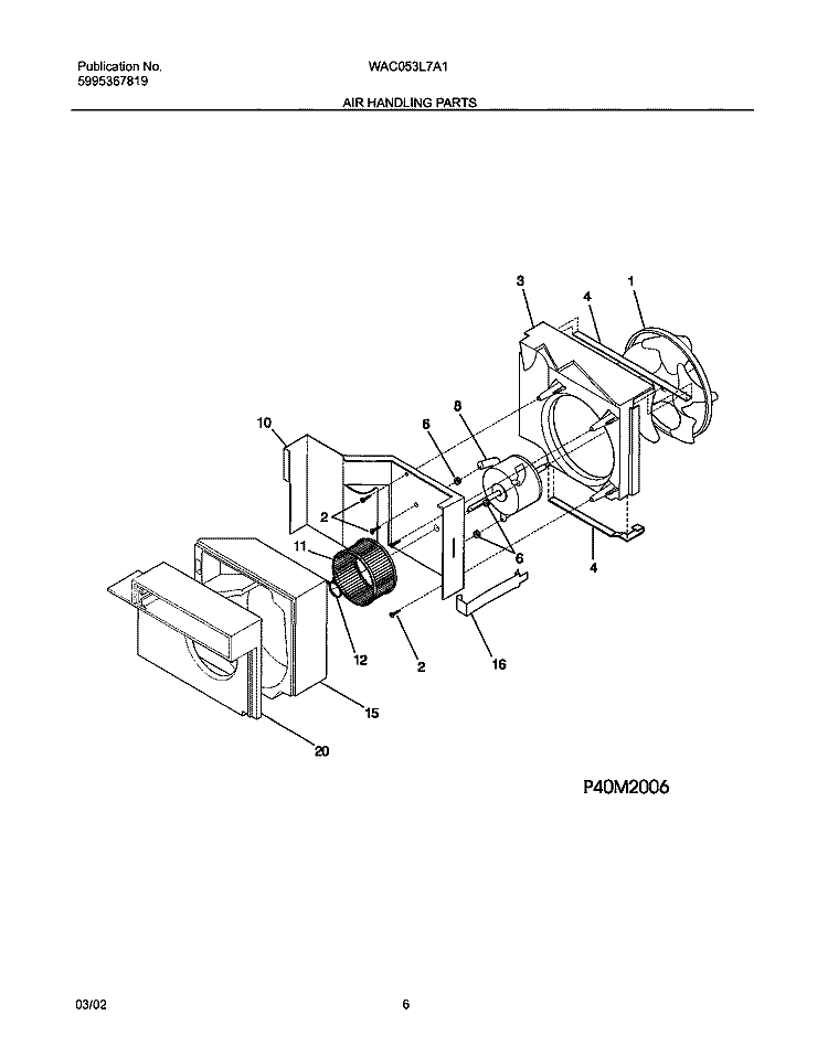 AIR HANDLING PARTS Diagram and Parts List for WAC053L7A1  Westinghouse Air Conditioner