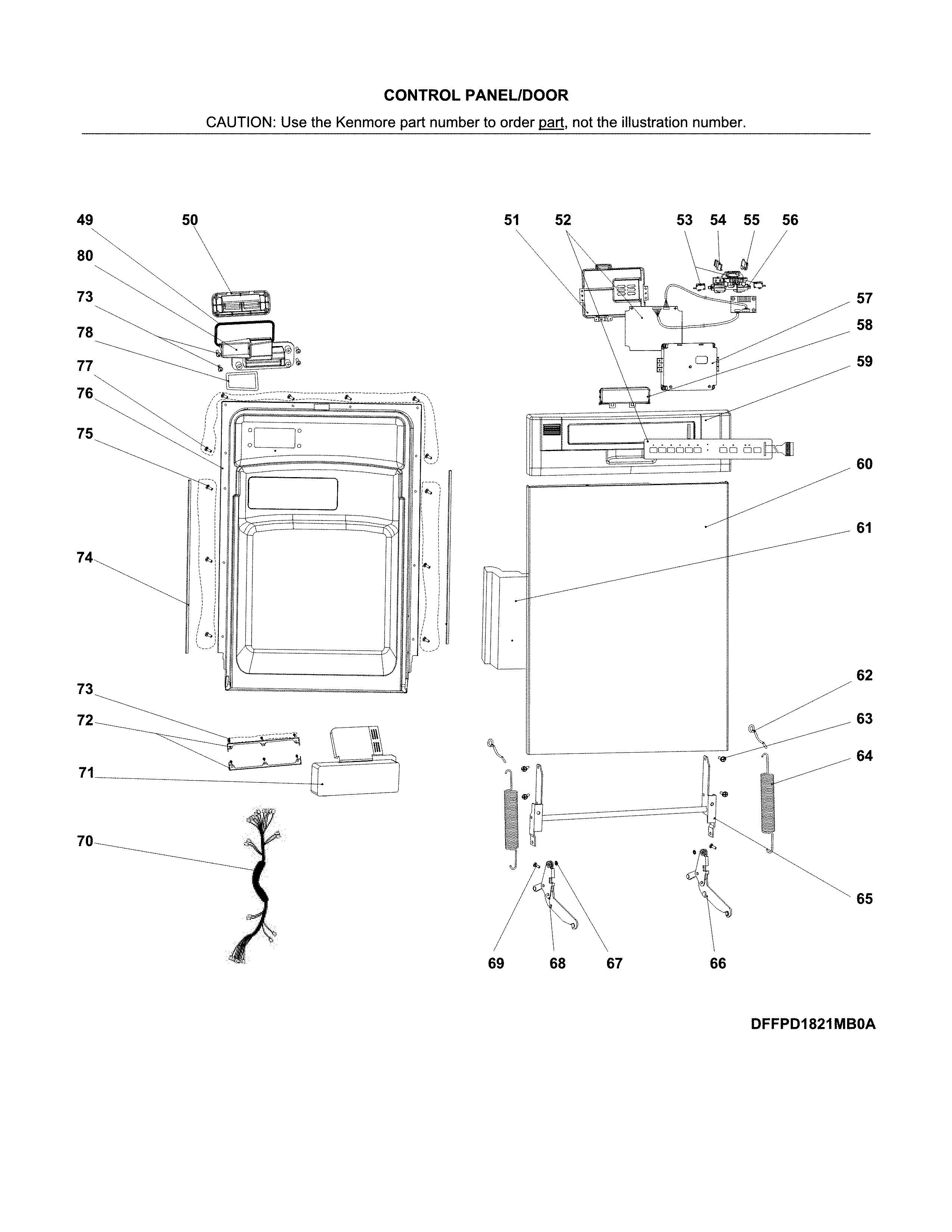 Control Panel/door Diagram and Parts List for 58714652201B  Kenmore Dishwasher