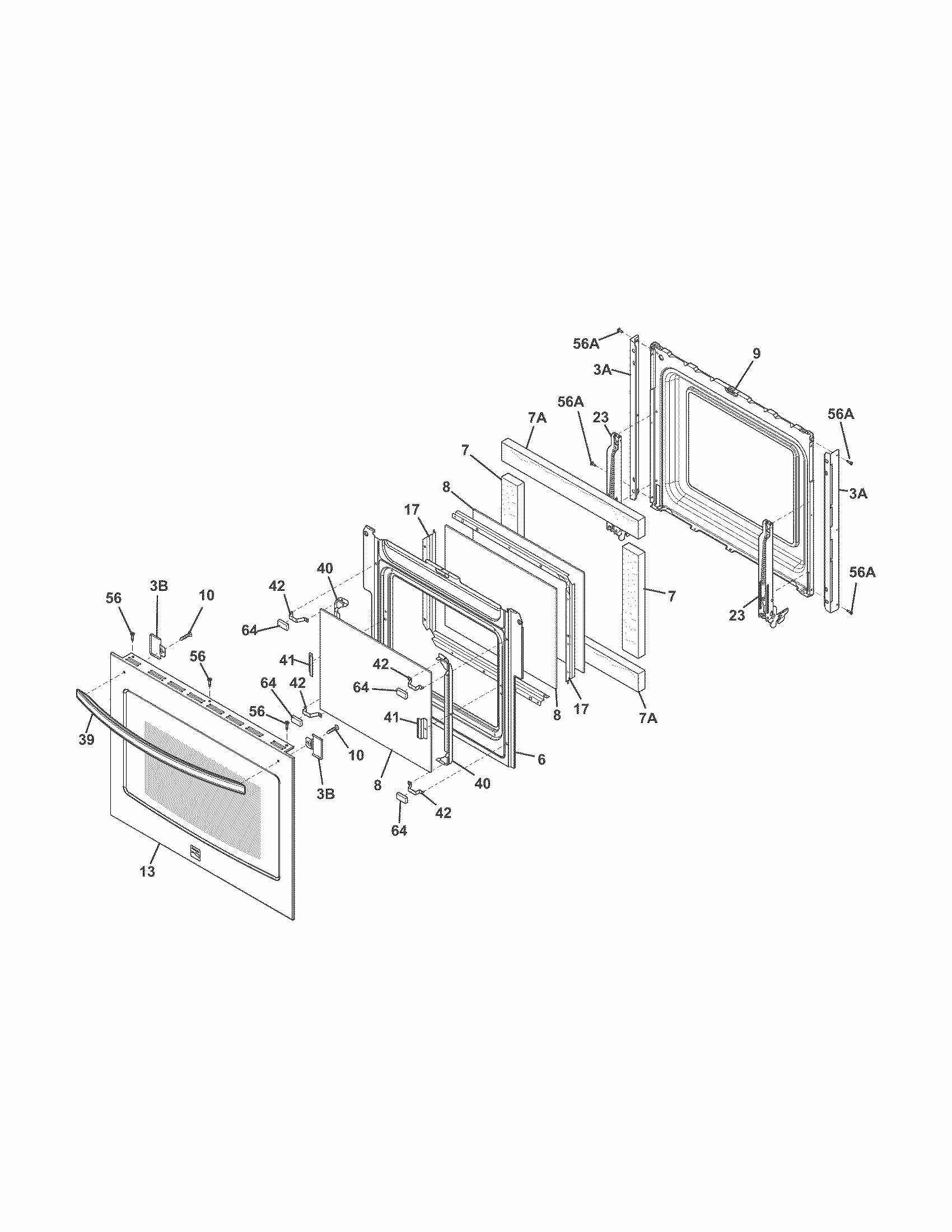 Door Diagram and Parts List for 79049403312  Kenmore Wall Oven
