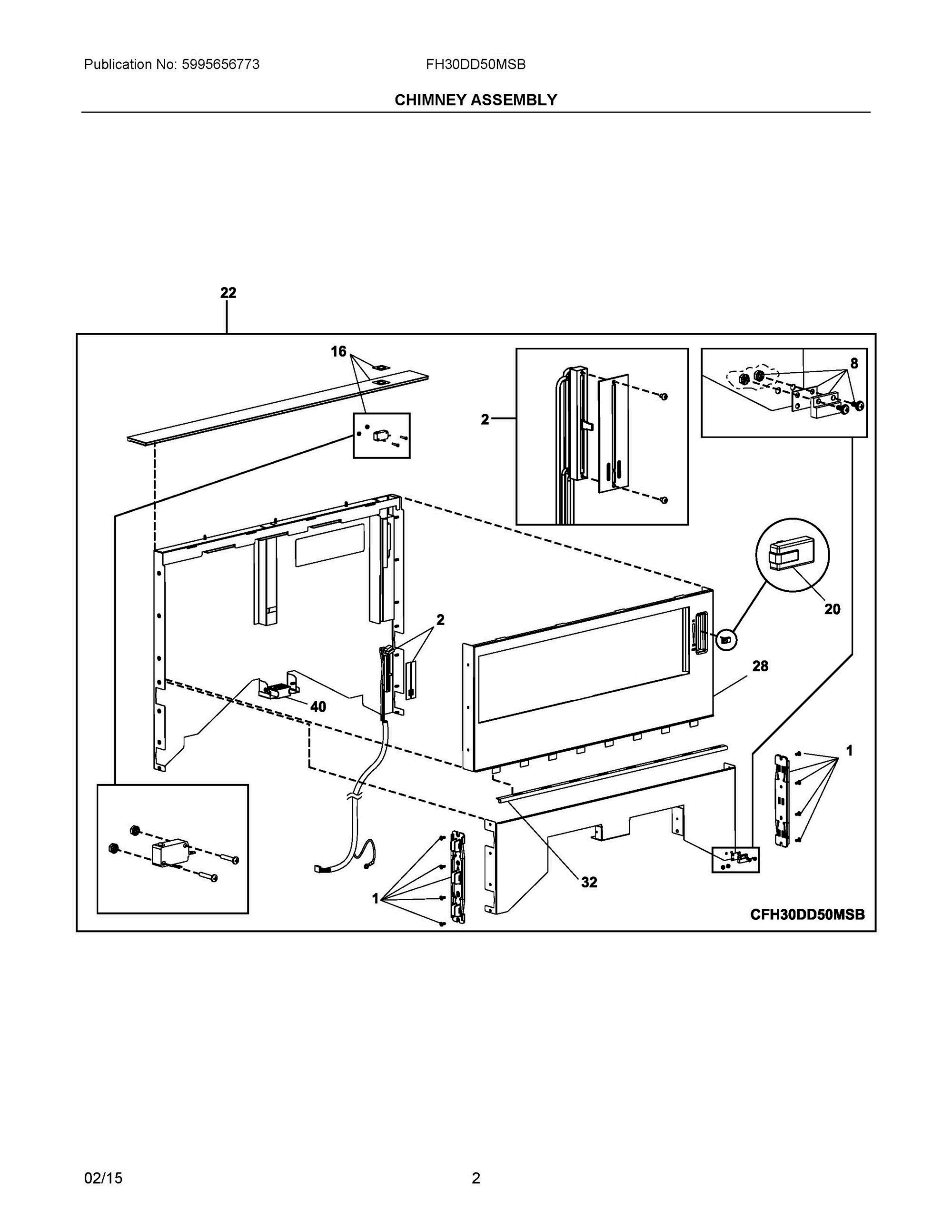 02 - CHIMNEY ASSEMBLY Diagram and Parts List for FH30DD50MSB  Frigidaire Range Hood