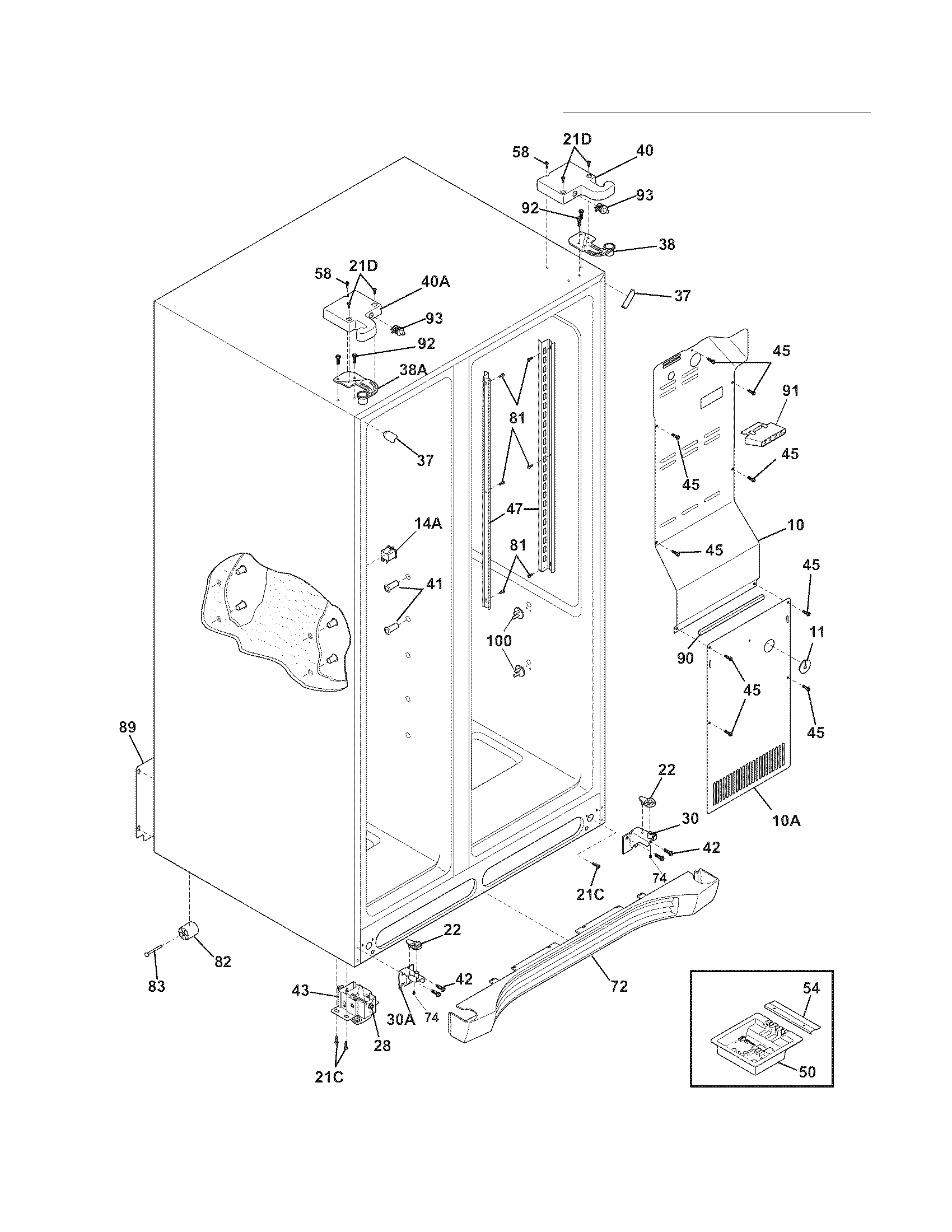 Cabinet Diagram and Parts List for FGUS2647LF2  Frigidaire Refrigerator
