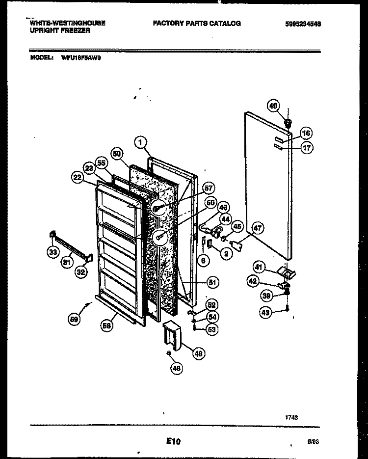 DOOR PARTS Diagram and Parts List for WFU16F5AW0  Frigidaire Freezer