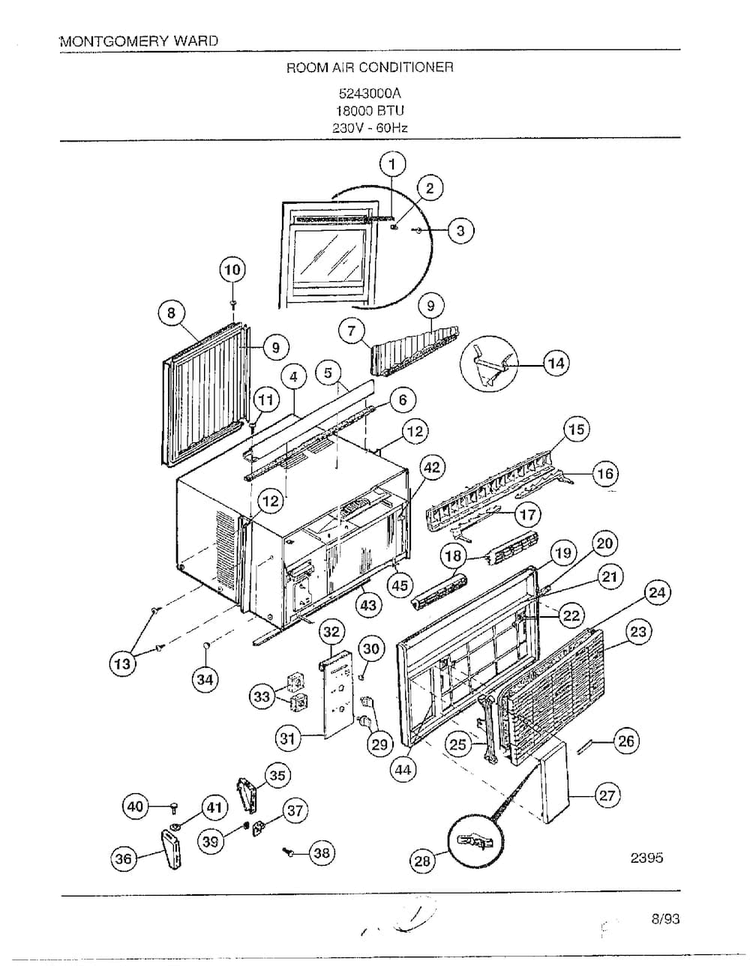 Room Air Conditioner Diagram and Parts List for 5243000A  Frigidaire Air Conditioner