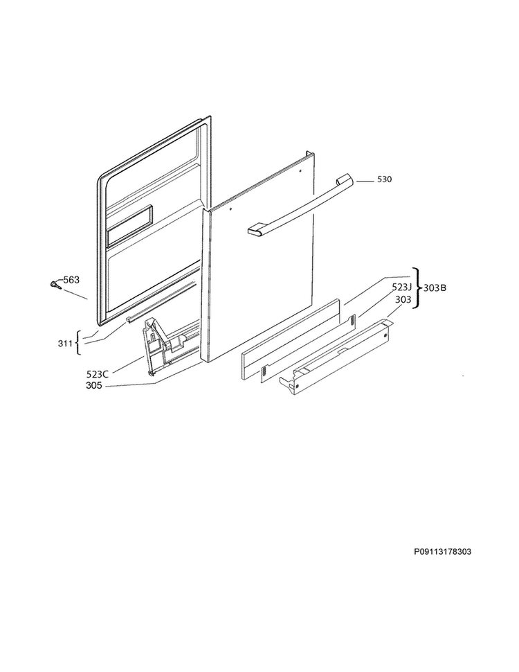 Door Diagram and Parts List for FPID2495QF3B  Frigidaire Dishwasher