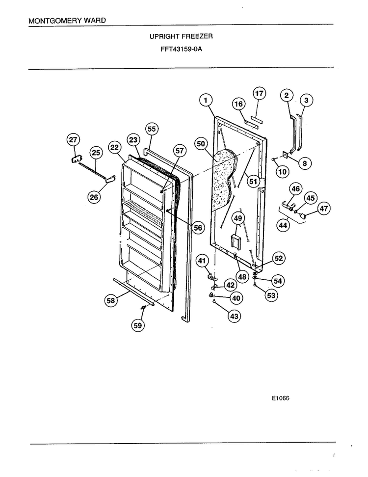 Upright Freezer Diagram and Parts List for 43159A  Frigidaire Freezer