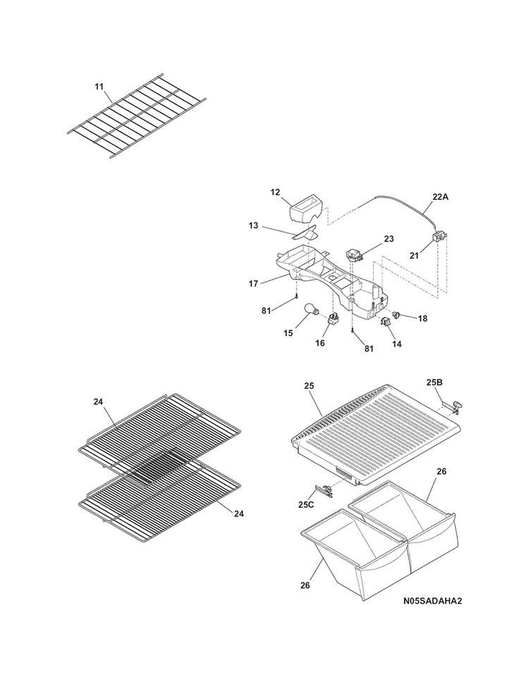 Shelves Diagram and Parts List for LFHT1513LBD  Frigidaire Refrigerator