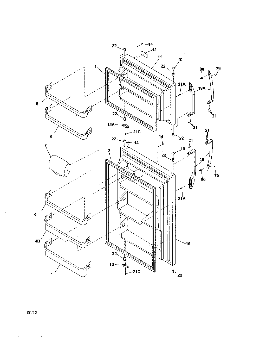 Door Diagram and Parts List for FFHI1817LS7  Frigidaire Refrigerator