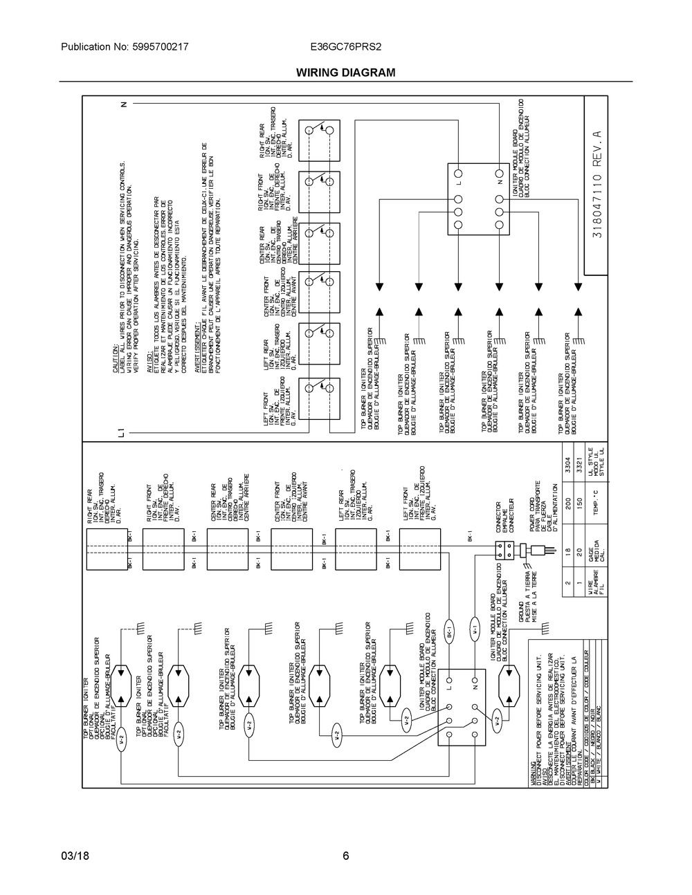 Wiring Diagram Diagram and Parts List for E36GC76PRS2  Frigidaire Cooktop