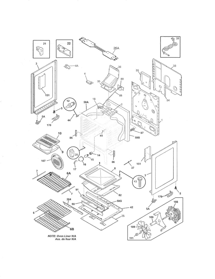Body Diagram and Parts List for BGGF3042KFP  Frigidaire Range