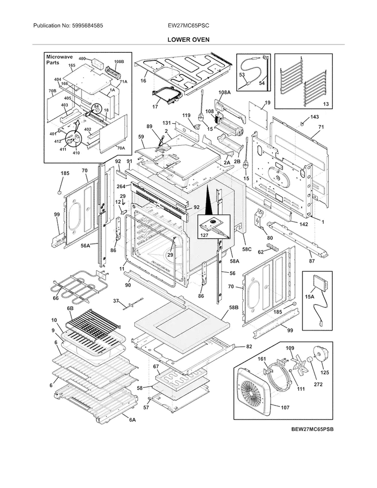 Lower Oven Diagram and Parts List for EW27MC65PSC  Electrolux Microwave Oven Combo