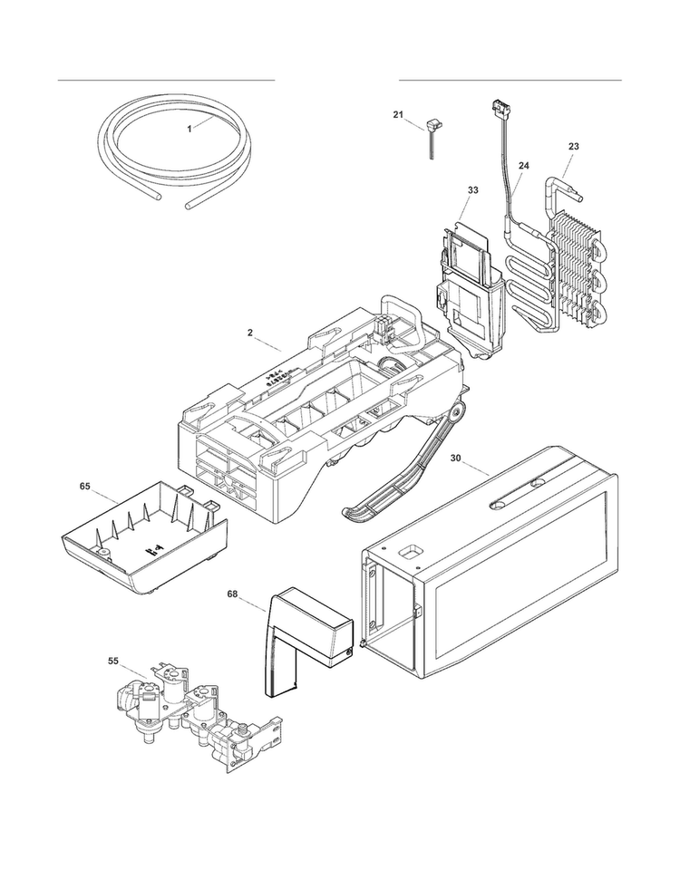 Ice Maker Diagram and Parts List for FGHB2844LE8  Frigidaire Refrigerator