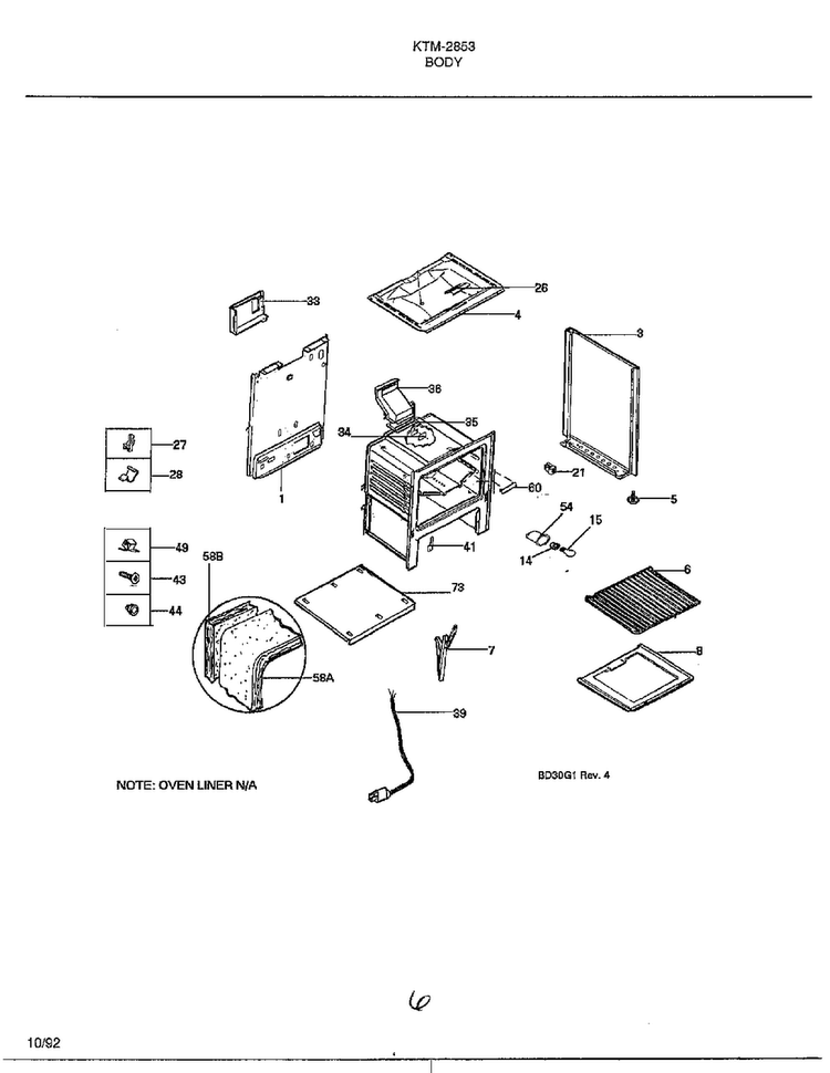 Body Diagram and Parts List for 2853  Frigidaire Range