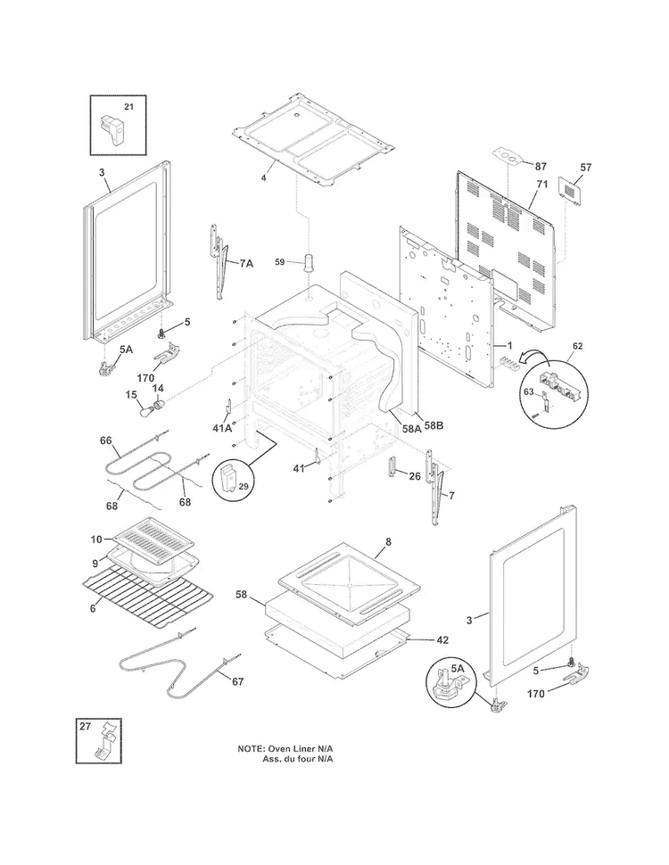 Body Diagram and Parts List for FFEF3005MBA  Frigidaire Range