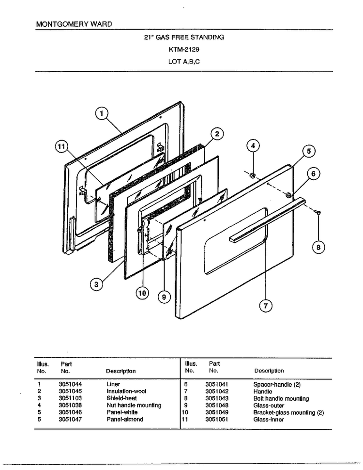 21" Gas Free Standing Page 5 Diagram and Parts List for 2129C  Frigidaire Range