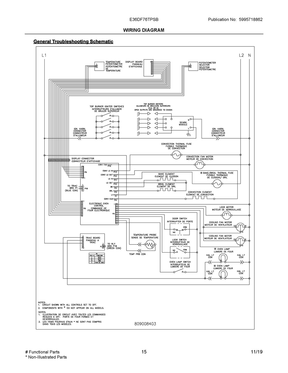 Wiring Diagram Diagram and Parts List for E36DF76TPSB  Frigidaire Range