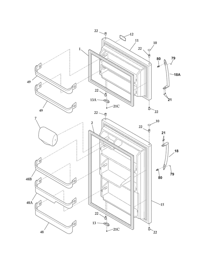 Doors Diagram and Parts List for FFTR2126LSA  Frigidaire Refrigerator