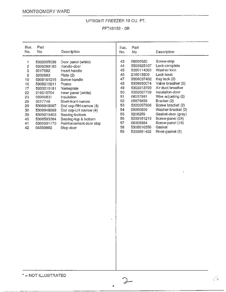 Upright Freezer 19 Cubic Feet Page 2 Diagram and Parts List for 49152-0B  Frigidaire Freezer