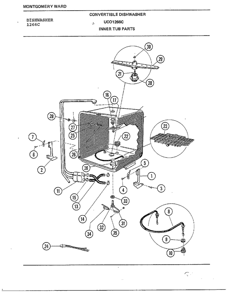 Inner Tub Parts Diagram and Parts List for 1266C  Frigidaire Dishwasher