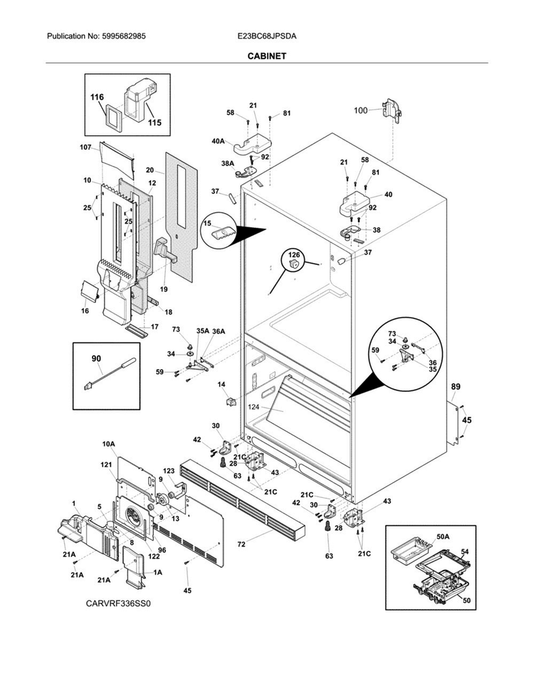 Cabinet Diagram and Parts List for E23BC68JPSDA  Electrolux Refrigerator