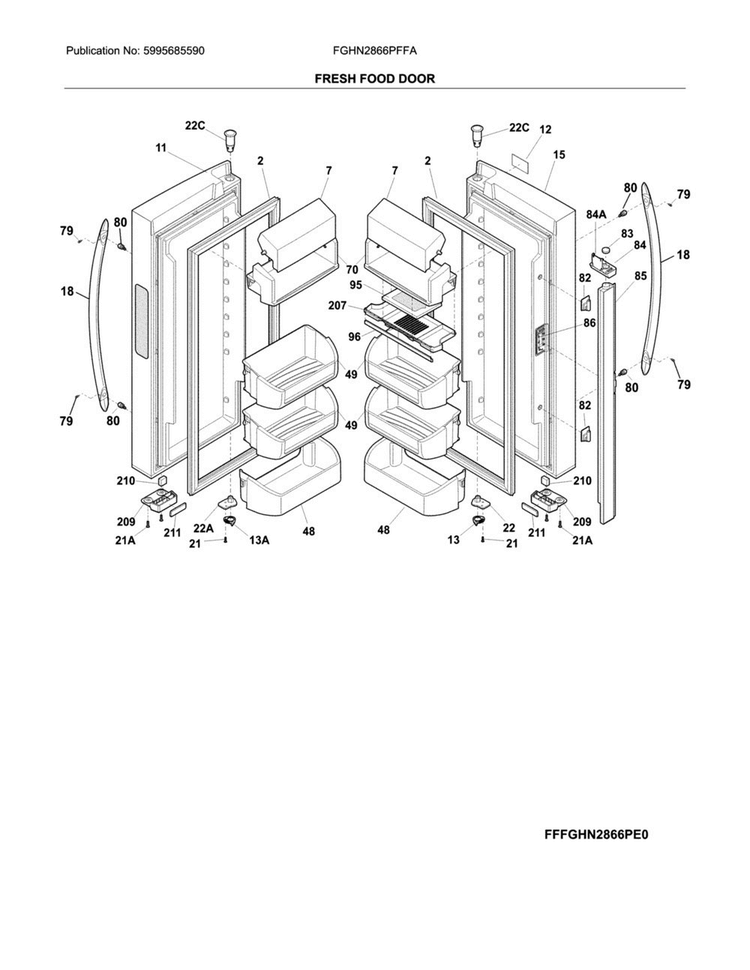 Fresh Food Door Diagram and Parts List for FGHN2866PFFA  Frigidaire Refrigerator
