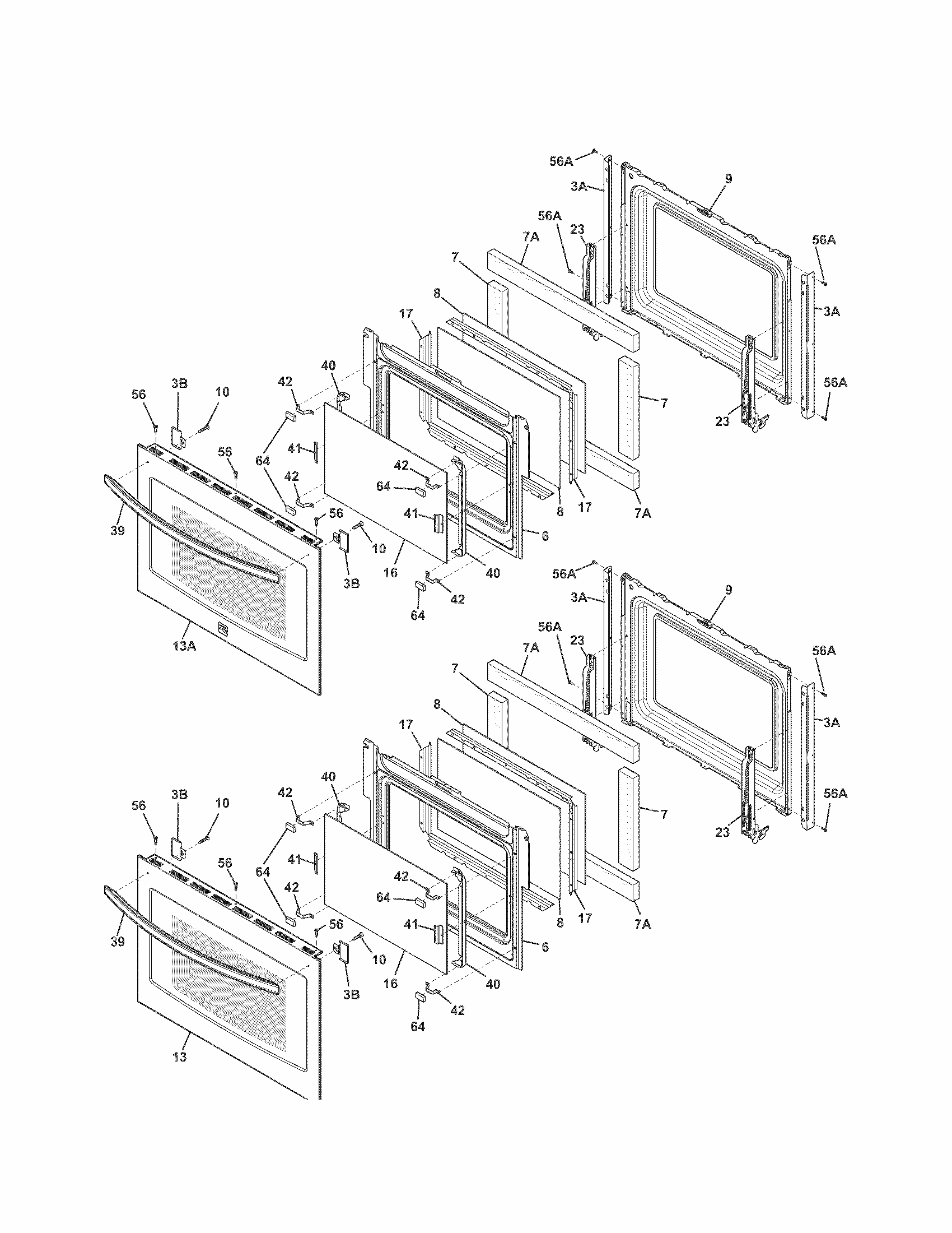 Doors Diagram and Parts List for 79049533312  Kenmore Wall Oven