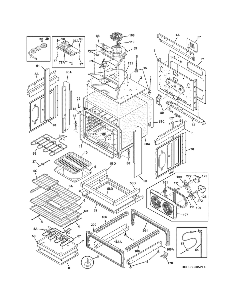 Body Diagram and Parts List for CPES3085PFE  Frigidaire Range