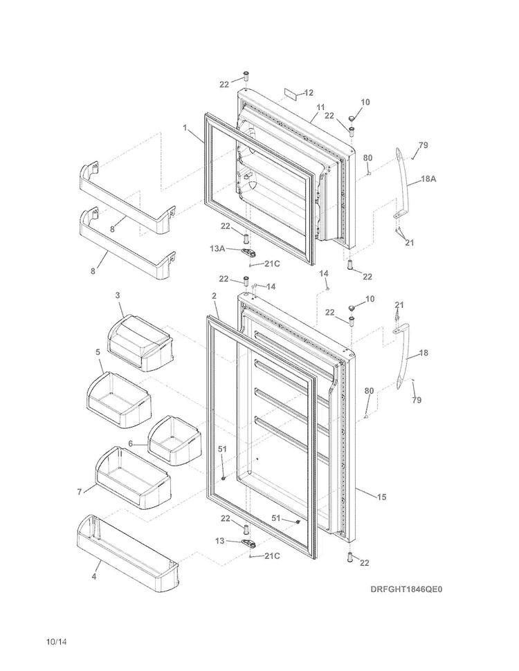 Doors Diagram and Parts List for FGHT2046QF0  Frigidaire Refrigerator