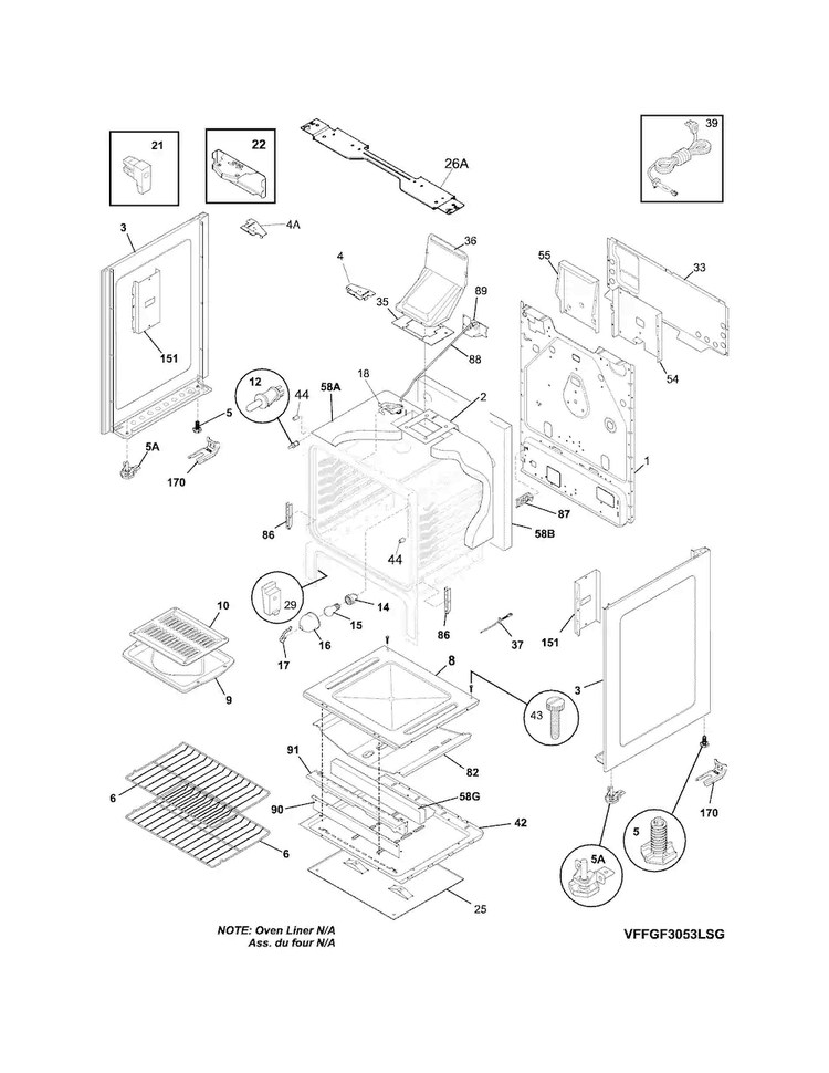 Body Diagram and Parts List for FFGF3053LSK  Frigidaire Range