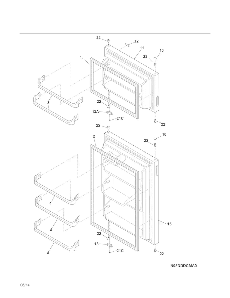 Doors Diagram and Parts List for 2536172201E  Kenmore Refrigerator