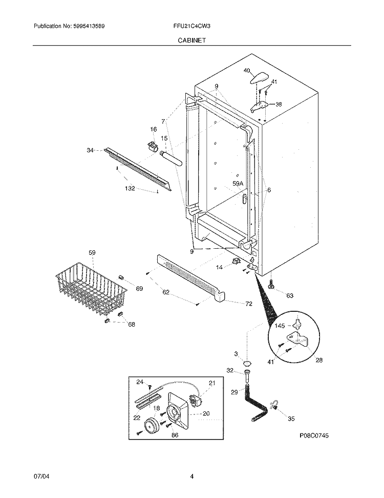 CABINET Diagram and Parts List for FFU21C4CW3  Frigidaire Freezer