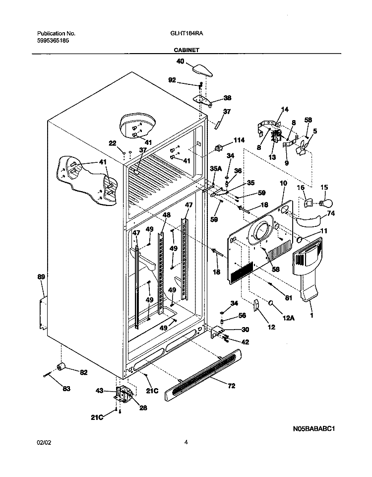CABINET Diagram and Parts List for GLHT184RAQ2  Frigidaire Refrigerator