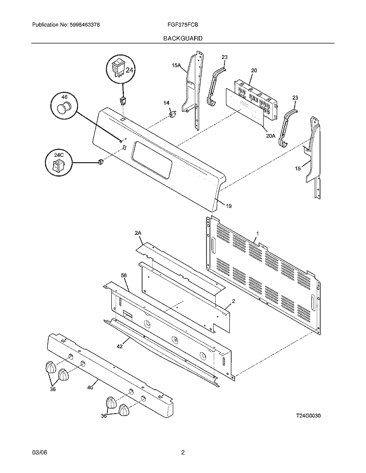 BACKGUARD Diagram and Parts List for FGF375FCB  Frigidaire Range